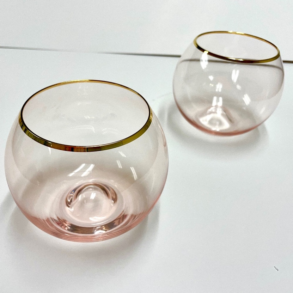 Gold Rimmed Pink Cocktail Glasses Set (Two Glasses)